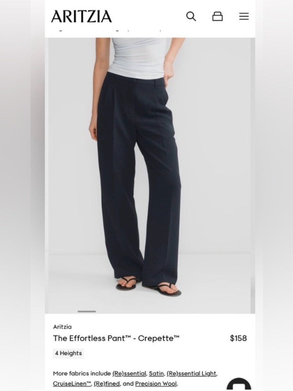 Aritzia The Effortless Pant™ — Black Crepe Wide-Leg